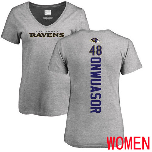 Baltimore Ravens Ash Women Patrick Onwuasor Backer V-Neck NFL Football #48 T Shirt